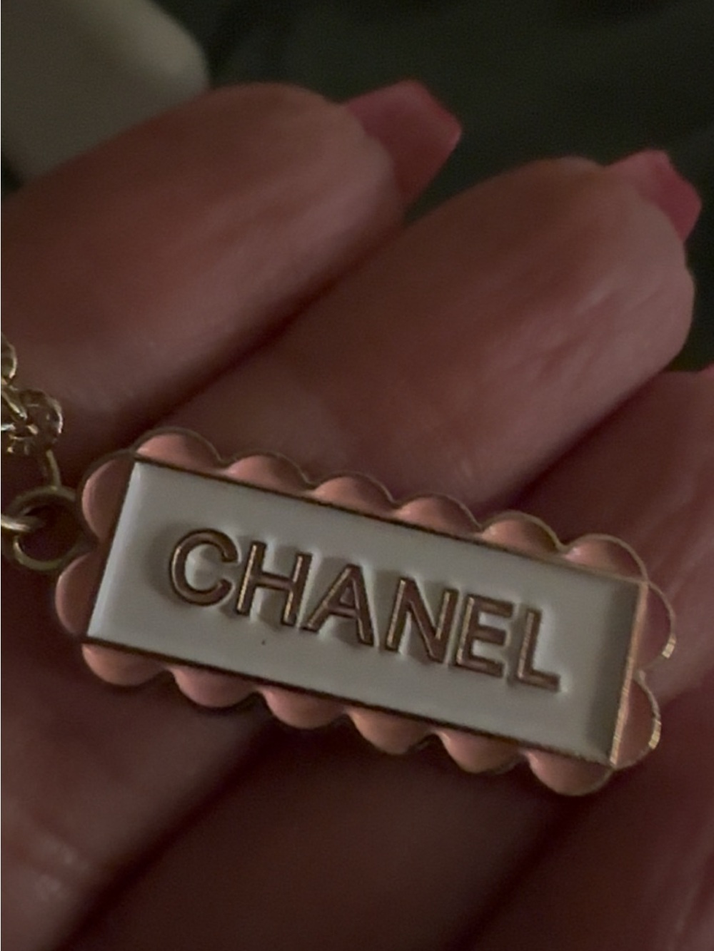 CHANEL Gold Scalloped Logo Charm Pendant